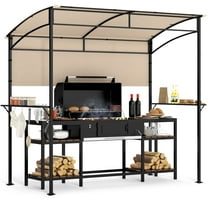 Gymax 7.8 x 4.4 FT Grill Gazebo Outdoor Patio BBQ Canopy w/ Metal Shelves for Backyard