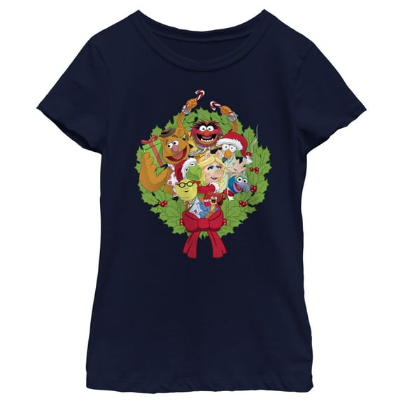 Girl's The Muppets Christmas Wreath Group Shot Graphic Tee Athletic Heather Medium