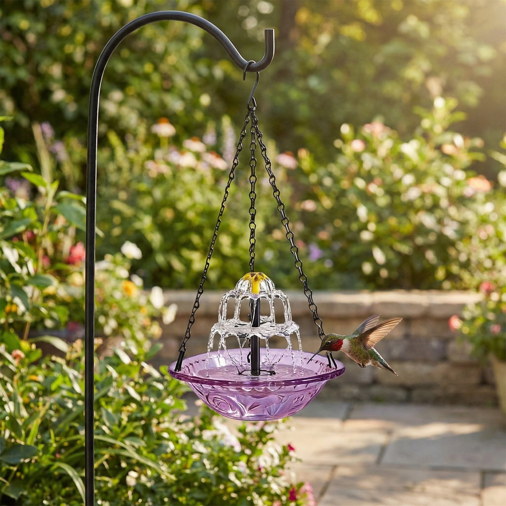 ValueAgain Solar Cascade Hanging Bird Bath Fountain, Outdoor Hanging Bird Bath with Solar Fountain, Large Humming Bird Baths are Suitable, with Solars Pump & Bowl,for Outdoor, Gardens, Purple