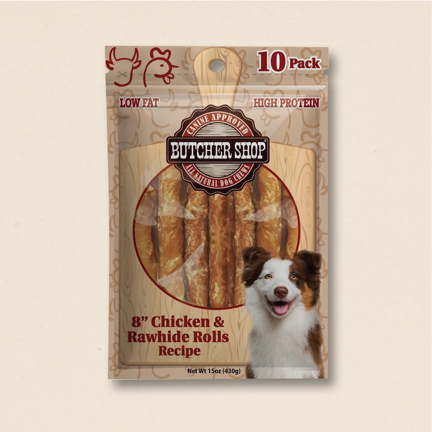 Butcher Shop 8 Chicken and Rawhide Rolls Dog Treats (2 Pack - 20 Rolls)