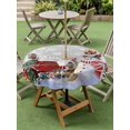 thumbnail image 3 of Outdoor Tablecloth with Umbrella Hole and Zipper, Grey Snowman Christmas Round Table Cloth 54 Inch Waterproof Tablecloth, Snowflake Red Truck Xmas Tree Gifts Picnic Table Cover for Patio Camping, 3 of 7