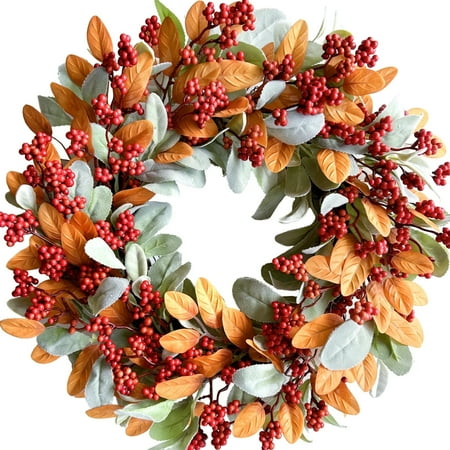 Berry & Flower Wreath for Front Door – Autumn Harvest Home Decor with Realistic Berries Rustic Fall Porch Decoration Seasonal Door Hanging for Thanksgiving & Holiday Season
