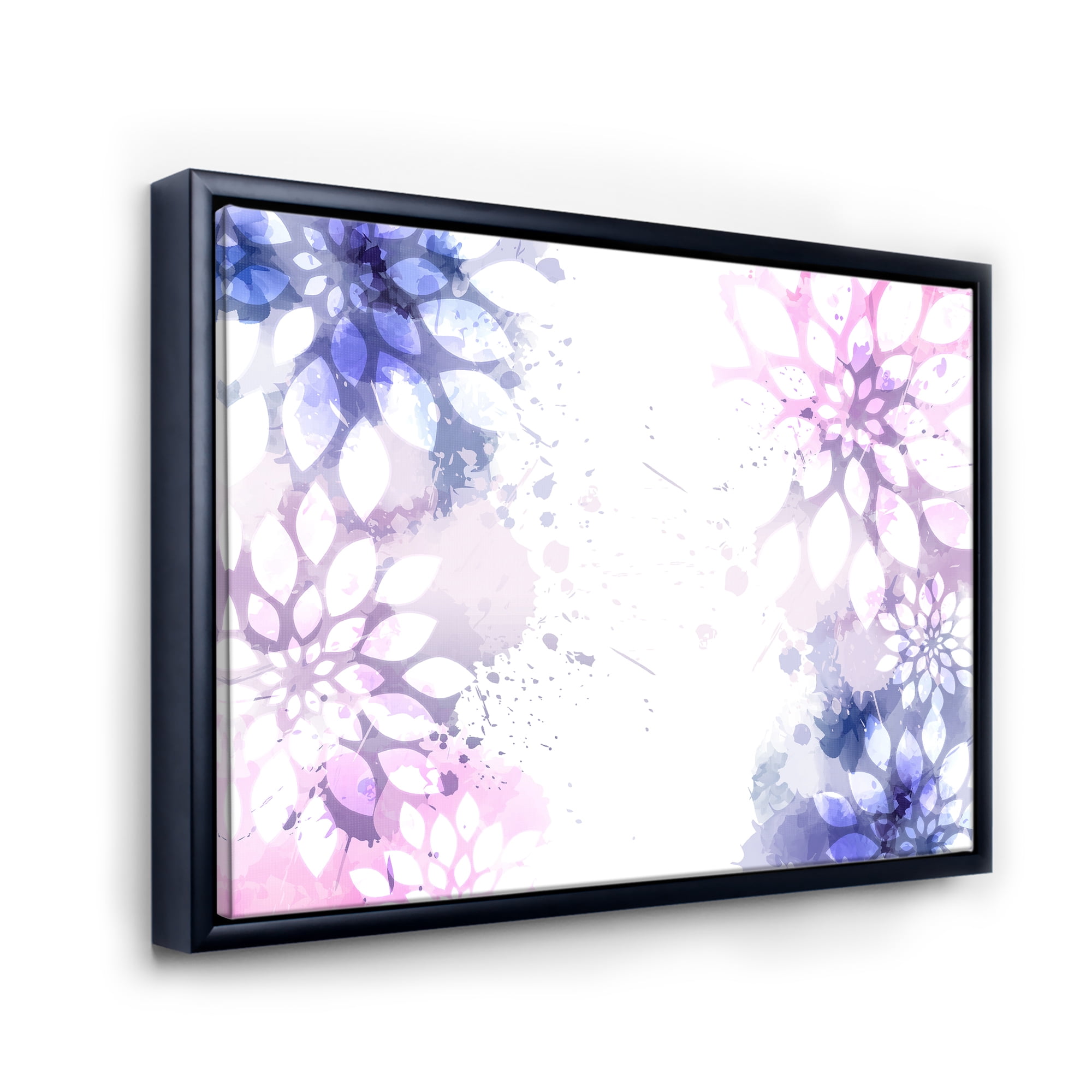 Designart 'Pink and Purple Abstract With Colorful Splashes II' Modern Framed Canvas Wall Art Print
