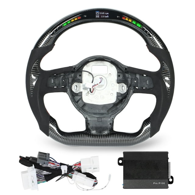 LED Shift Light Steering Wheel,Carbon Fiber LED Display Flat Bottom Steering Wheel Car Steering Wheel Exceptional Craftsmanship