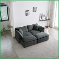 Modern Gray Chenille 4-Piece Sectional Sofa Set – 2-Seat Loveseat & 2 Ottomans for Living Room