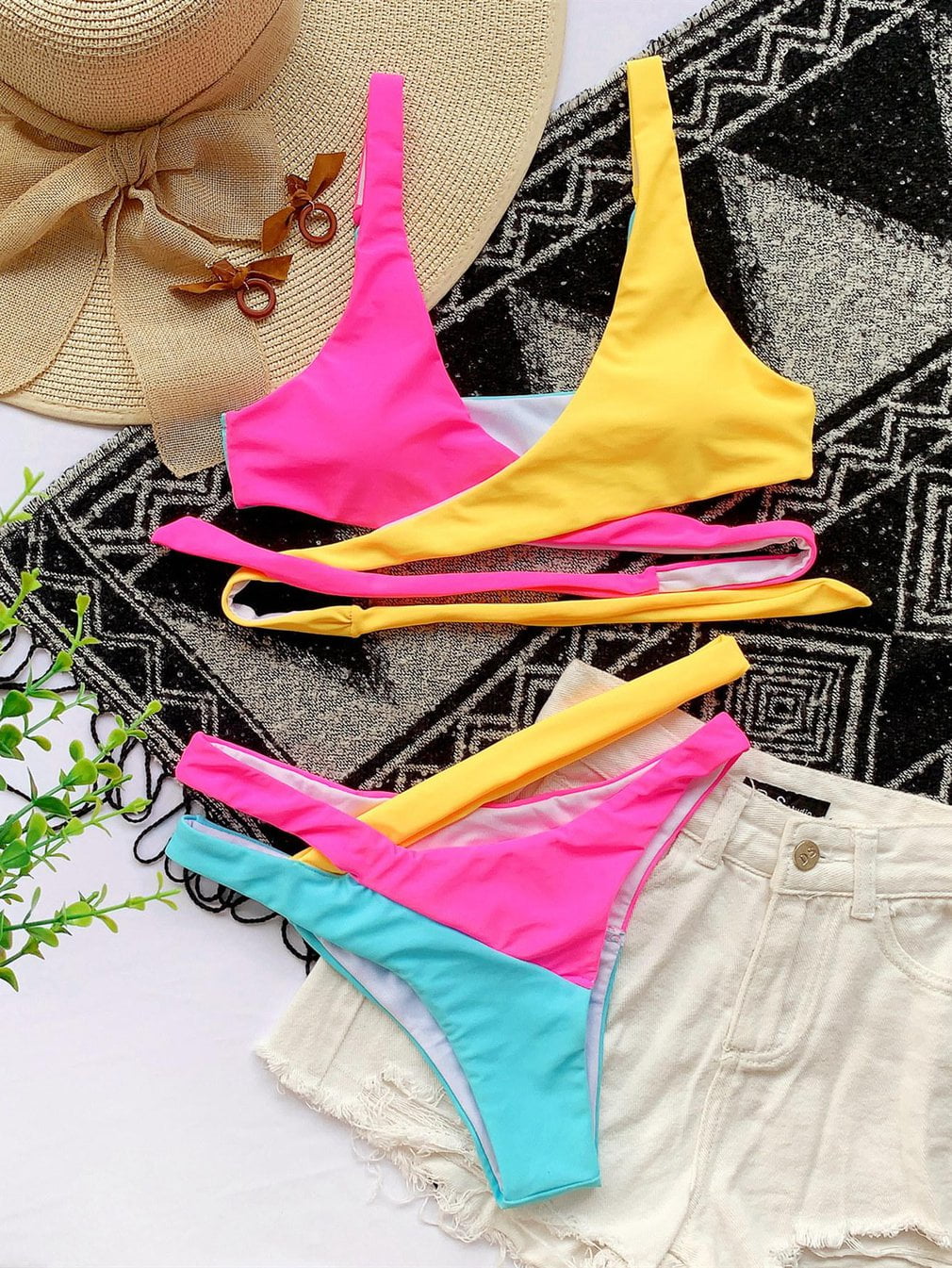 NEW SALE!Contrast Stitching Strappy Bikini Walmart Canada
