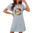 thumbnail image 1 of Sakmal Nuisettes Mumu Nuageuses pour Femmes Bleues Grande Taille Robe de Noël Extensible Moomoo Manches Courtes Imprimé Père Noël Col Rond Nuisettes P-2TG, 1 of 5
