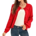 thumbnail image 2 of Diconna Women's Long Sleeve Button Cardigan Sweater Lapel Cable Knit Short Sweater Jacket, 2 of 5