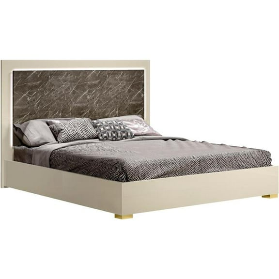 J & M Furniture 18554-K 53 x 79 x 83 in. Sonia King Size Bed, Pearl Metallic & Brown Marble