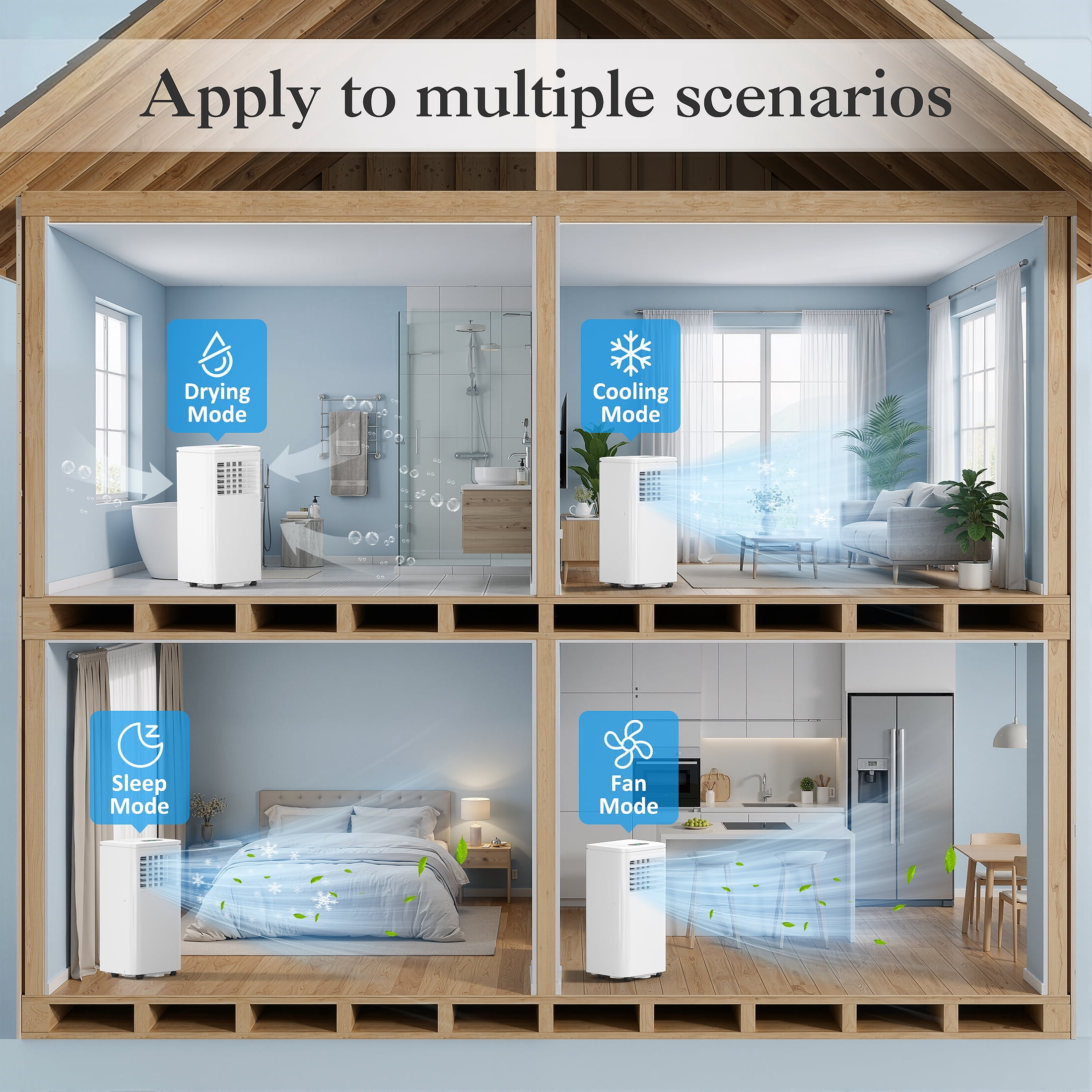LifePlus WiFi Enabled Portable Air Conditioner 10000BTU Ashrae (6000BTU) Indoor Room AC Unit Dehumidifier Window Kit Remote Control Easy&Efficient Bedroom