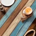 thumbnail image 3 of Farmhouse Light Blue Brown Table Runner - 108 Inch Long Vintage Wooden Striped Cotton and Linen Blended Dress Scarves Farmhouse Table Runner for Kitchen Dining, Coffee Table, 13" x 108", 3 of 8