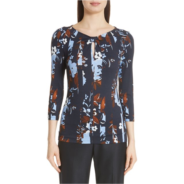 St. John Blusa tipo jersey con abertura para mujer, azul, mediana