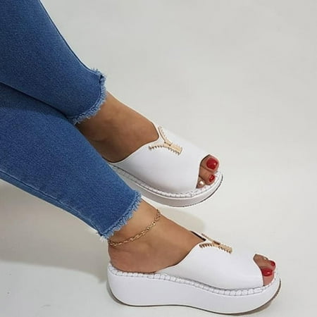 

BRISEZZS Platform Sandals for Women Fish Mouth Casual Summer Slide Sandals #532 White