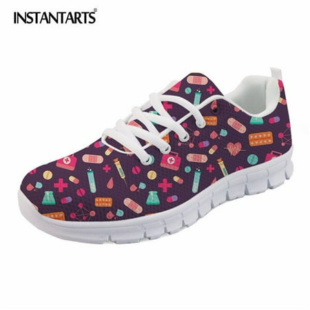 

INSTANTARTS Spring Nurse Flat Shoes Women Cute Cartoon Nurses Printed Women s Sneakers Shoes Breath Mesh Flats Zapatos de Mujer