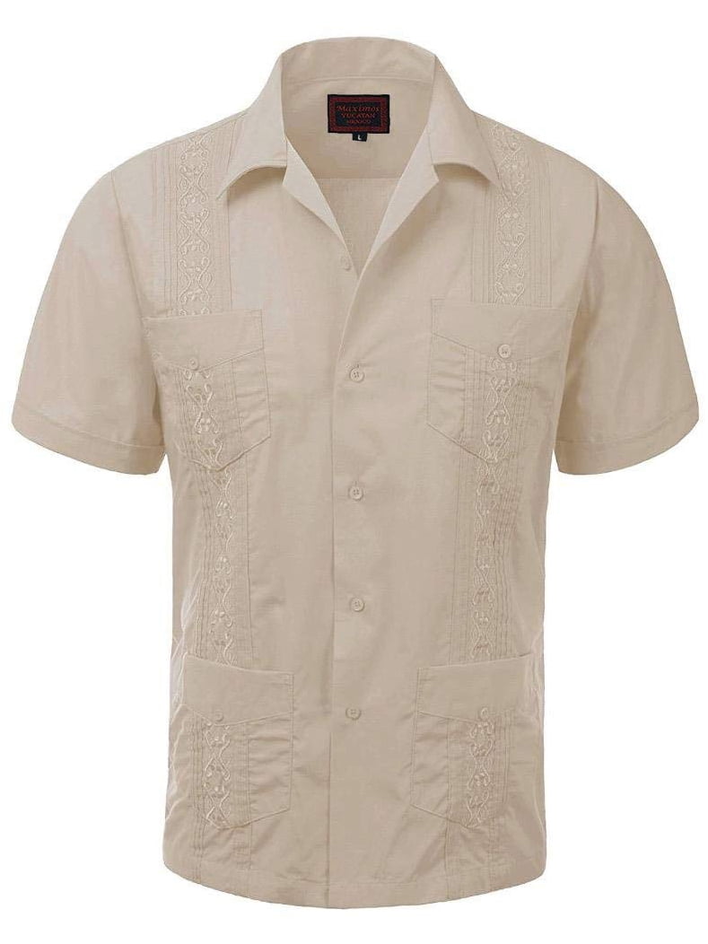 Beige short sleeve button down dress shirt Clearance