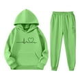 thumbnail image 4 of ZHOGXU Big Boys Girls Outfits 2 Piece Long Sleeve Letter Print Pocket Hoodies And Joggers Fashion Comfortable Sets For Casual Wear And Outdoor Activities Green 6-7 Years, 4 of 4