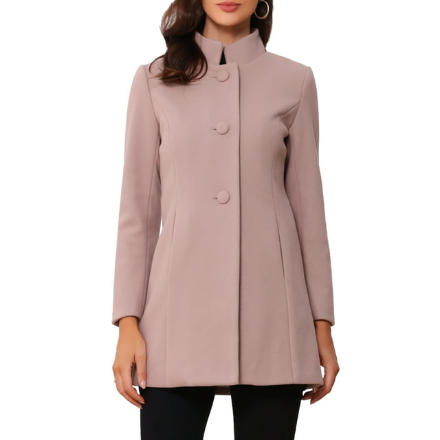 Abrigo de mujer INSPIRE CHIC de longitud media, con cuello alto, de un solo botón, abrigo de invierno, color gris y rosa, talla XS