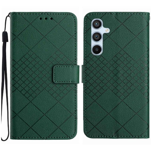 Flip Wallet Case for Samsung Galaxy A36 with Kickstand & Wrist Strap, Shockproof TPU Inner Green