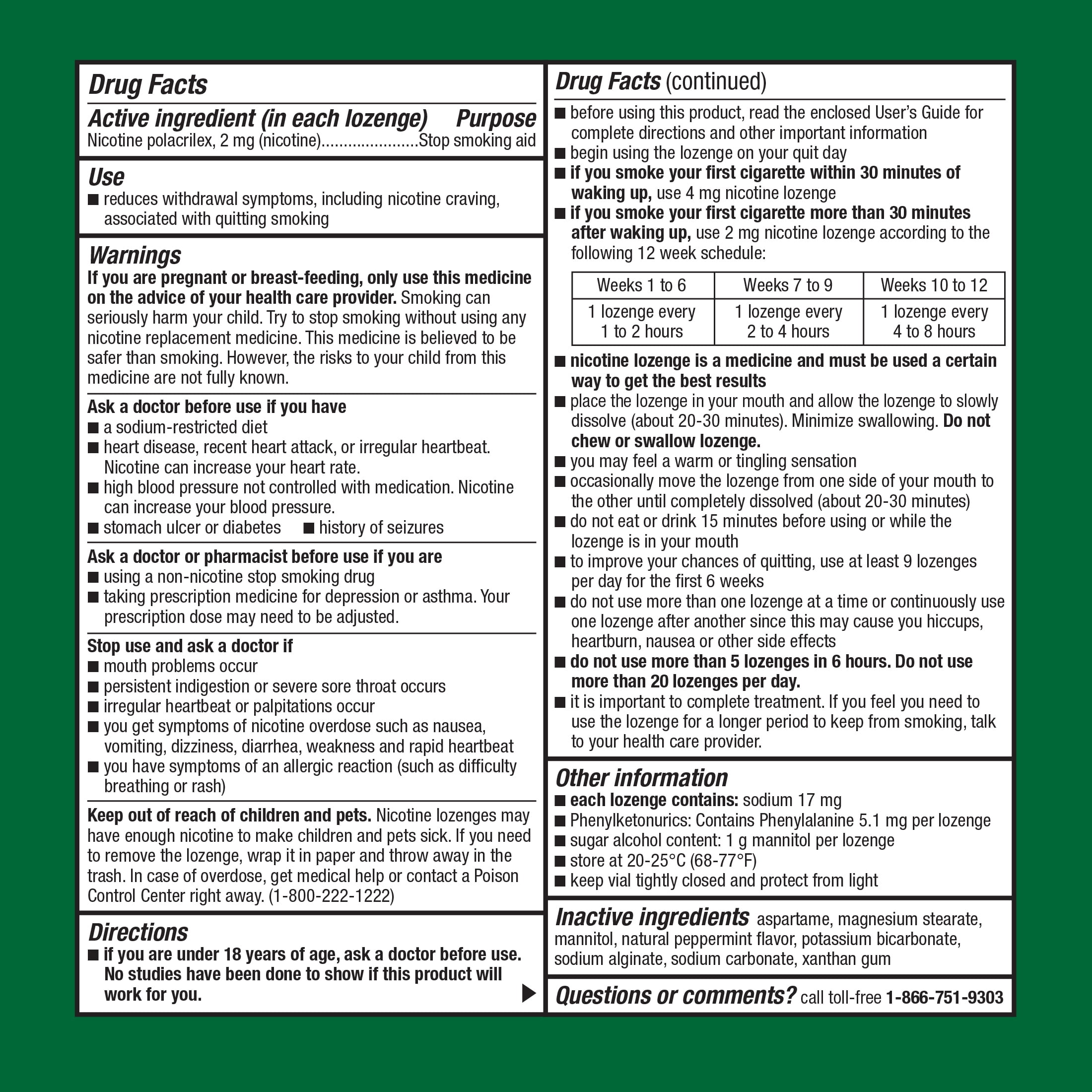 Equate Nicotine Lozenge 2 mg, Stop Smoking Aid, Mint Flavor, 24 Count, Compare to Nicorette® Lozenge Active Ingredient
