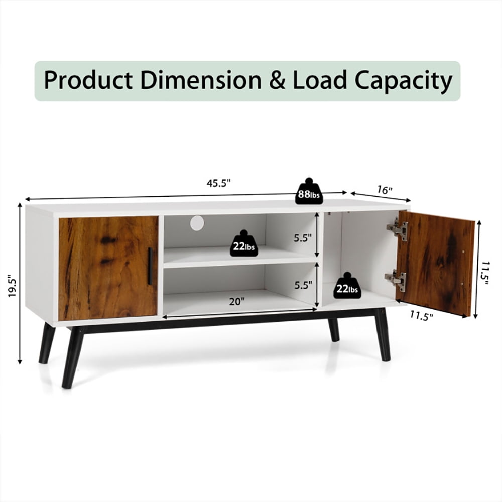 TV Stand, TV Cabinet, Mid-Century Wood TV Stand for 55 Inch with 2 Cabinets and Open Shelves, for Living Room, Bedroom, White & Rustic Brown & Black TV Stand, TV Cabinet, Mid-Century Wood TV Stand for 55 Inch with 2 Cabinets and Open Shelves, for Living Room, Bedroom, White & Rustic Brown & Black