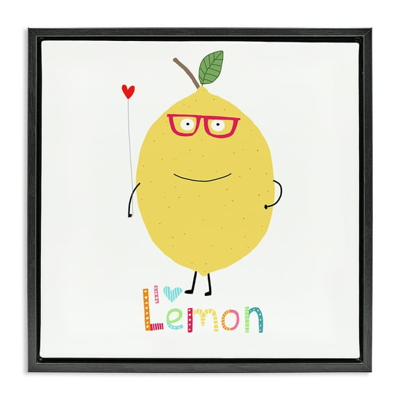 Stupell Industries Fun Smiling Lemon Food & Beverage Painting Black Floater Framed Canvas Art Print Wall Art, 18 x 18