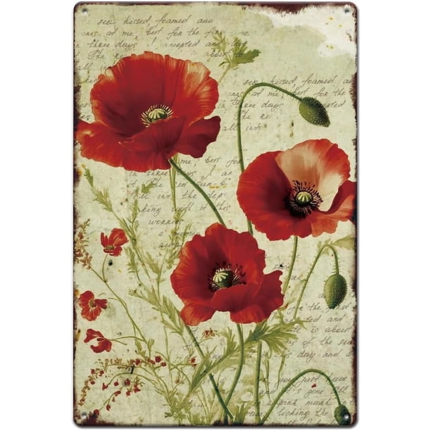 Letrero de hojalata rojo, letrero de hojalata floral, letrero de metal con temática botánica, letreros de metal para pared, letreros florales, letrero de bar, hogar, cueva de hombre