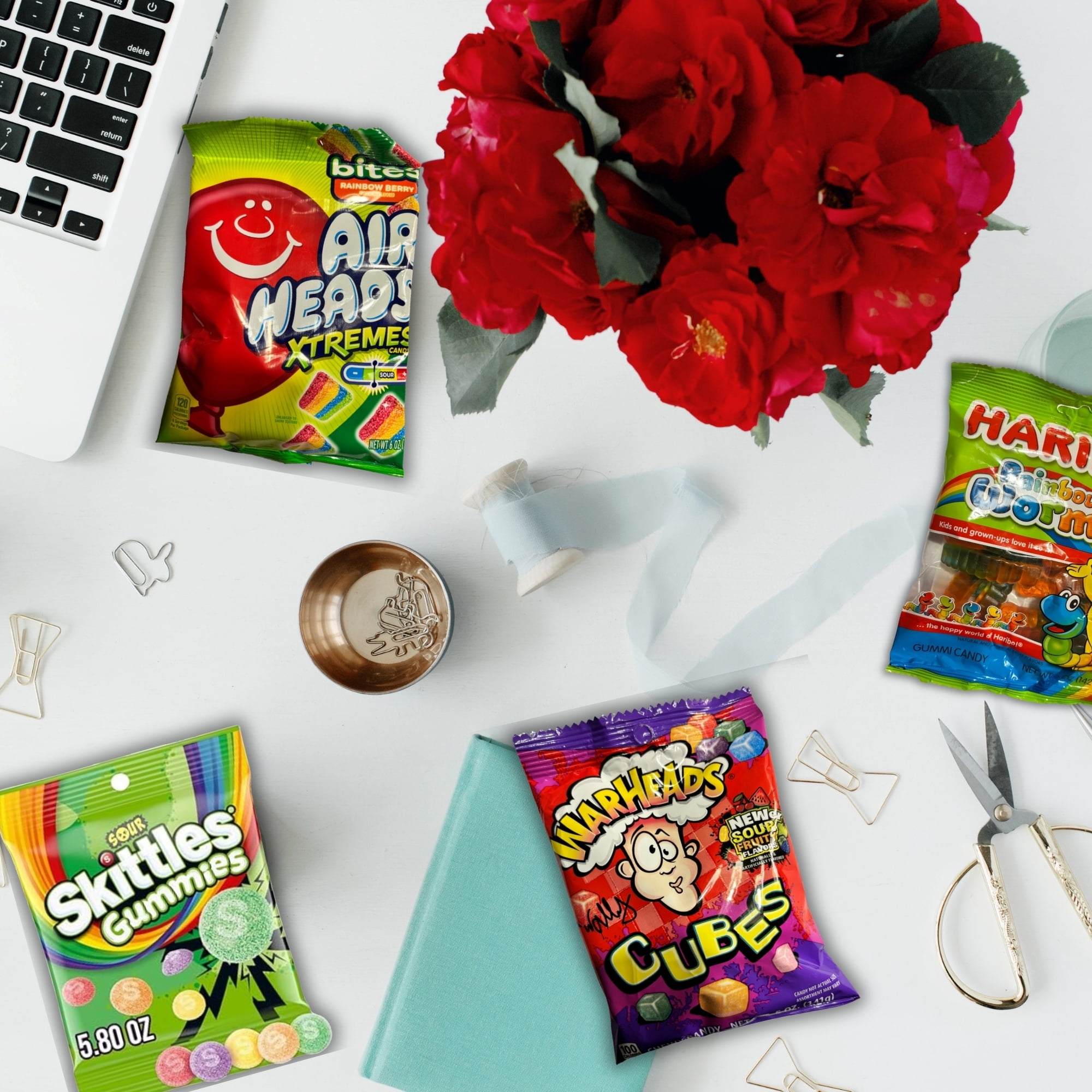 Sour & Gummy  Candy Variety Pack, 4 Bags (21.8 oz Total) - Airheads Xtremes, Skittles Sour Gummies, Warheads Cubes & Haribo Gummies, Chewy Candy Mix