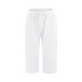 thumbnail image 6 of RYRJJ Capri Pants for Women Below Knee Length Cotton Linen Capris Summer Straight Leg Loose Beach Lounge Cropped Trousers with Pockets(White,S), 6 of 8