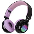 thumbnail image 1 of Auriculares inalámbricos Bluetooth AB005 de Riwbox 5.0 con micrófono, plegables con tarjeta TF, radio FM y luz LED para celulares y dispositivos Bluetooth (Negro y Morado), 1 of 3