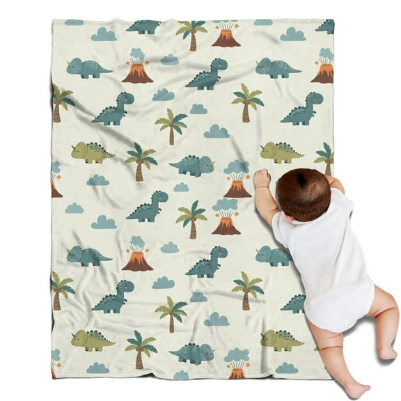 Light Green Dinosaurs Volcanoes Pattern Blanket,Comfortable Soft Flannel Throw Blanket,All Season,Warm Lightweight Blankets for Sofa Bed Couch Living Room Chair,30"x40"
