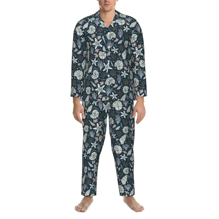 Honeii Sea Shells 1 Pattern Mens Pajamas Set 2pcs Men s Lounge Long Sleeve Sleep Shirt and Pajama Bottoms Sleepwear Set Mens Pjs Sets Small Walmart