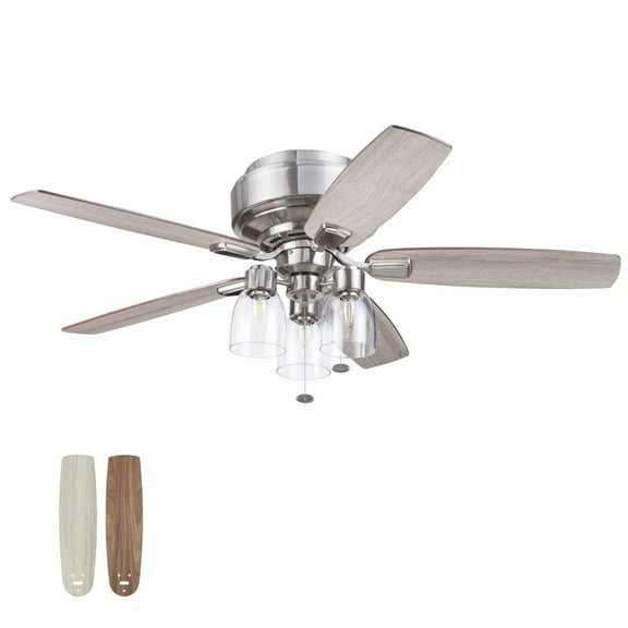 Prominence Home 51669-45 Magonia 52 in. Farmhouse Style Flush Mount LED Ceiling Fan with Light - Brushed Nickel
