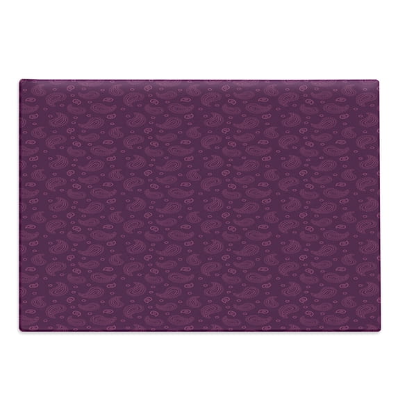 Purple Paisley Cutting Board, Outline Simplistic Oriental Ornament with Flower Items, Decorative Tempered Glass Cutting and Serving Board, in 3 Sizes, by Ambesonne