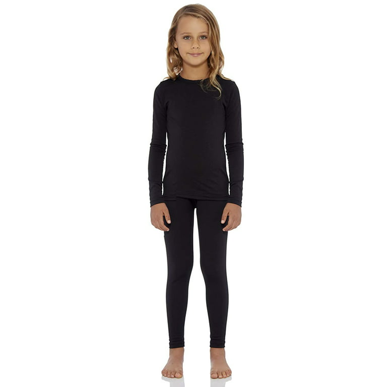 Rocky Girls Thermal Underwear Top & Bottom Set Long Johns for Kids, Black  Small 