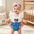 thumbnail image 2 of Curuila Kids Infant Girls Jumpsuit With Headbands Flutter Sleeve Square Neck Independence Day Print Fashionable Bodysuits White Size 12-18 Months, 2 of 8