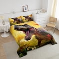 thumbnail image 3 of Full Size Dinosaur Bedding Set Dino Comforter Set, Jungle Dino Bed Set Tyrannosaurus Rex Down Comforter, 3D Animal Quilted Duvet Yellow Gray 3pcs, 3 of 5