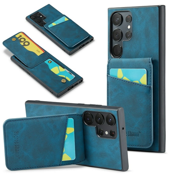 SaniMore Case for Samsung Galaxy S23 Ultra 6.8" 2023 with RFID Blocking Card Holder & Flip Kickstand, PU Leather Shockproof Anti-fall Protective Retro Durable Cover for Men Women, Blue