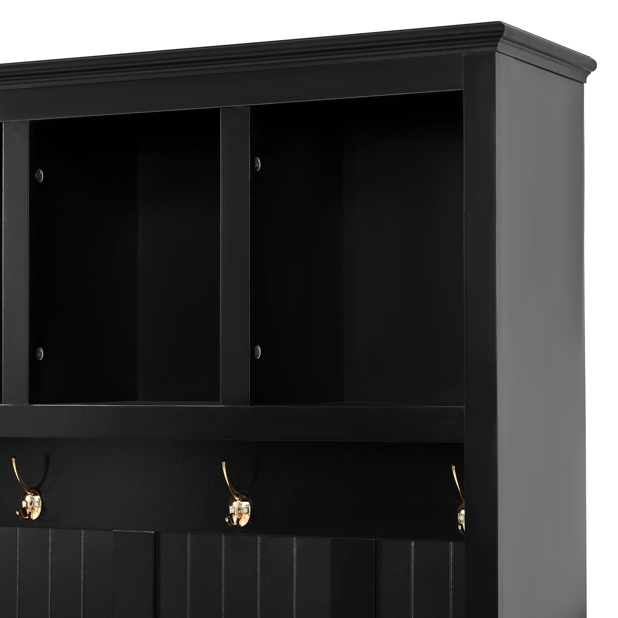 HOQBN 79"H Entryway Hall Tree with 5 Coat Hooks,Shoe Bench & 5 Drawer Storage Cabinet, All-in-One Storage Organizer Coat Rack for Hallway, Living Room,Black