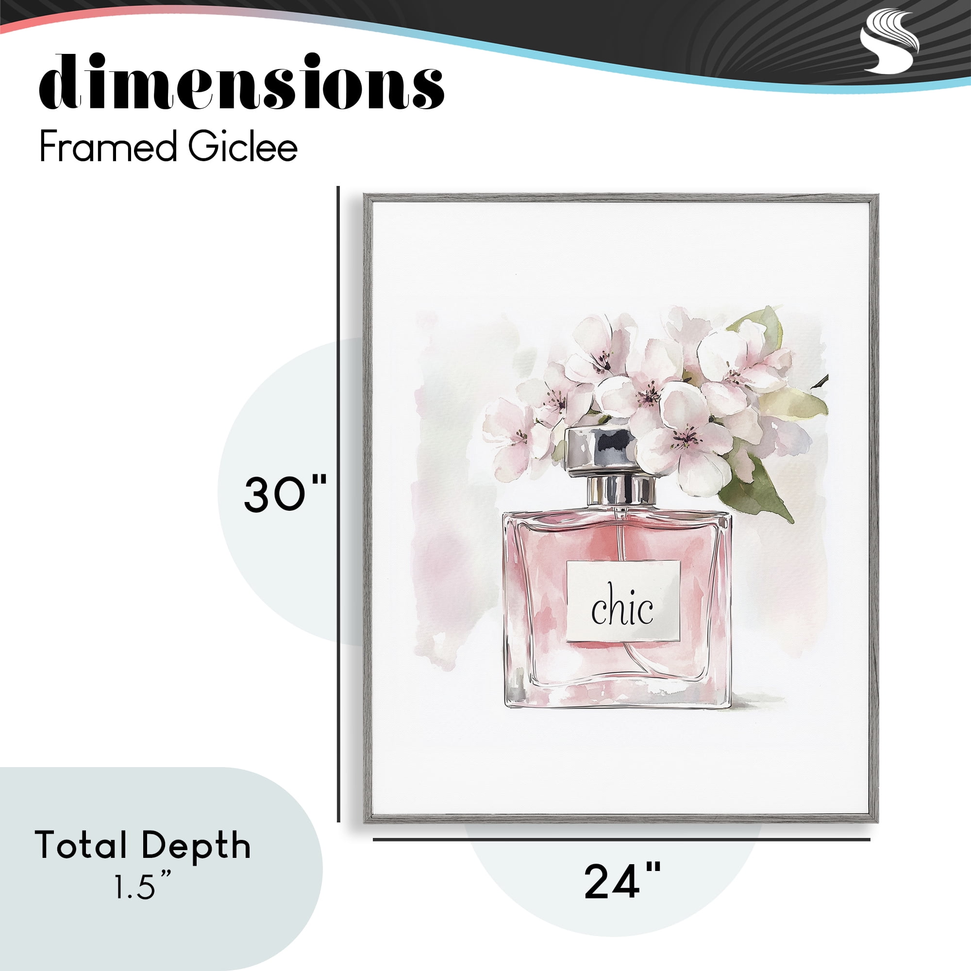 Cherry Blossom Chic Perfume Gray Framed Giclee Art, design by Christine Simpson Art