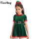thumbnail image 2 of Vestido de terciopelo navideño con mangas cortas con volantes para niña pequeña, disfraz de Papá Noel para fiesta navideña, 2 of 5