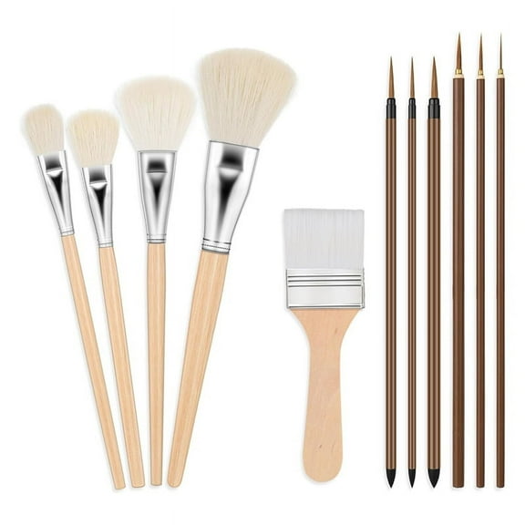 11 Pieces Pottery Glaze Tools Different Shapes Wooden Ceramic Brushes Ceramic Brush Set for Students Artists Adults