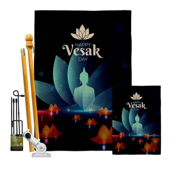 Ornament Collection FK190177-DB Happy Vesak Day Religious 28 x 40 in. Double-Sided Decorative Horizontal House Flags Kit for Decoration Banner Garden Yard Gift