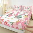 thumbnail image 3 of Manfei Teens Xmas Tree Fairy Twin Sheet Sets, Cartoon Monogrammed W Twin Fitted Sheet, Pink Christmas Plaid Flat Sheet, Luxury Bedroom Decor, 3 Pieces, 3 of 7