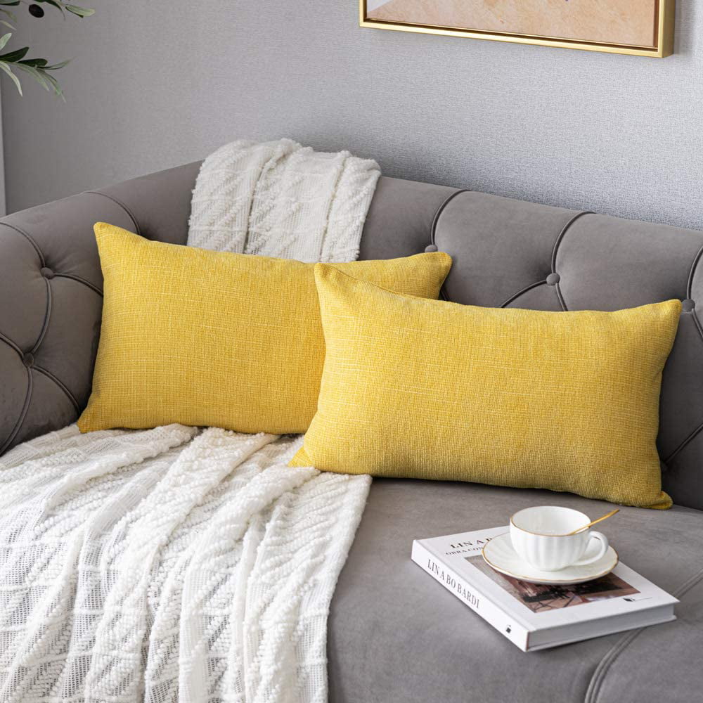 Mustard Yellow Grey Geometric Lumbar Cushion Oblong Sofa Case Cover 12 x 20 in 