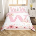 thumbnail image 1 of Erosebridal Housse de Couette Initiale Monogrammée Très Grand, Housse de Couette Florale à Roses Très Grand, Lettre Décorative pour la Chambre, Réversible, Super Douillette, 3 Pcs (Sans Couette), 1 of 7