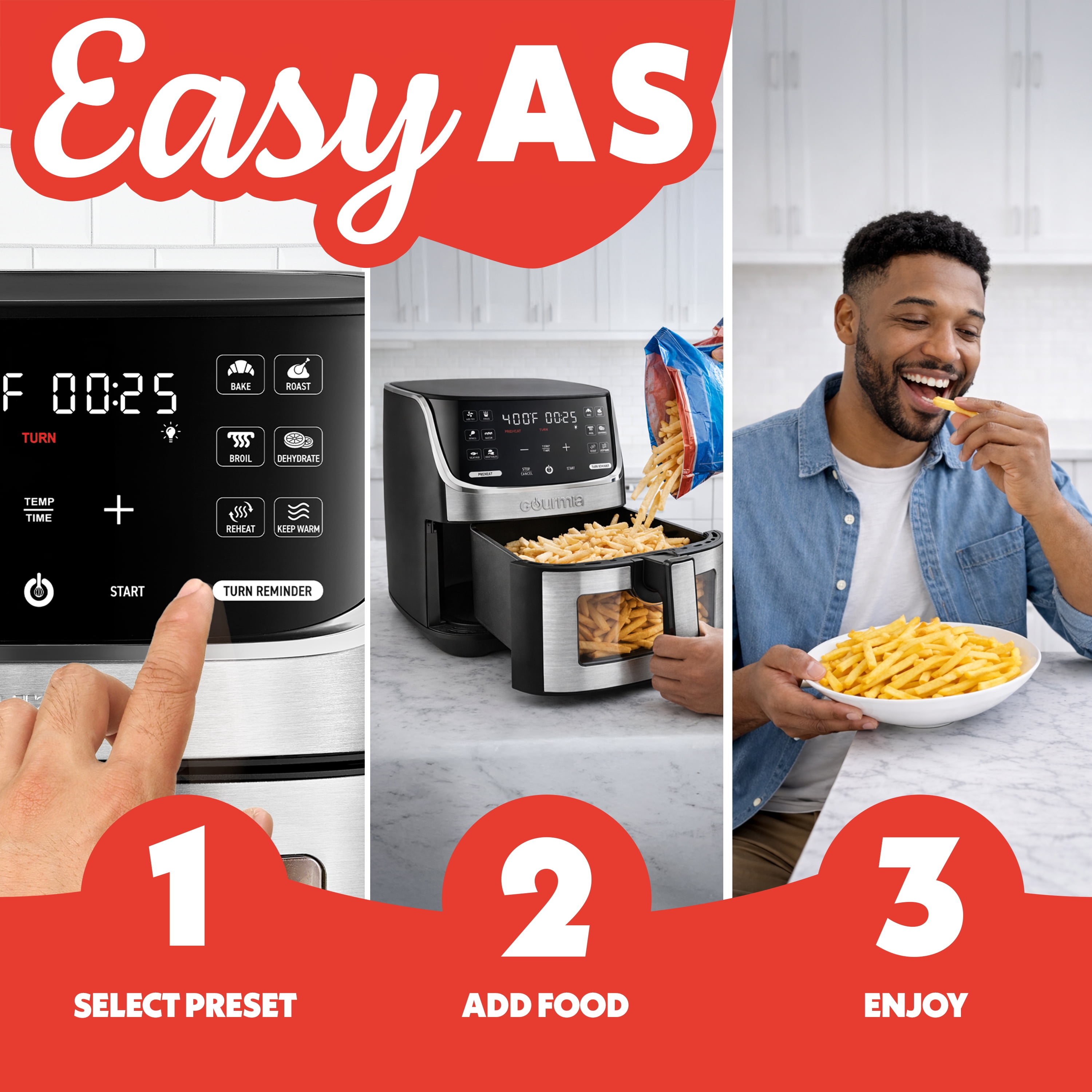 Gourmia 7 QT Digital Air Fryer with Easy View Window, 12-One Touch Presets