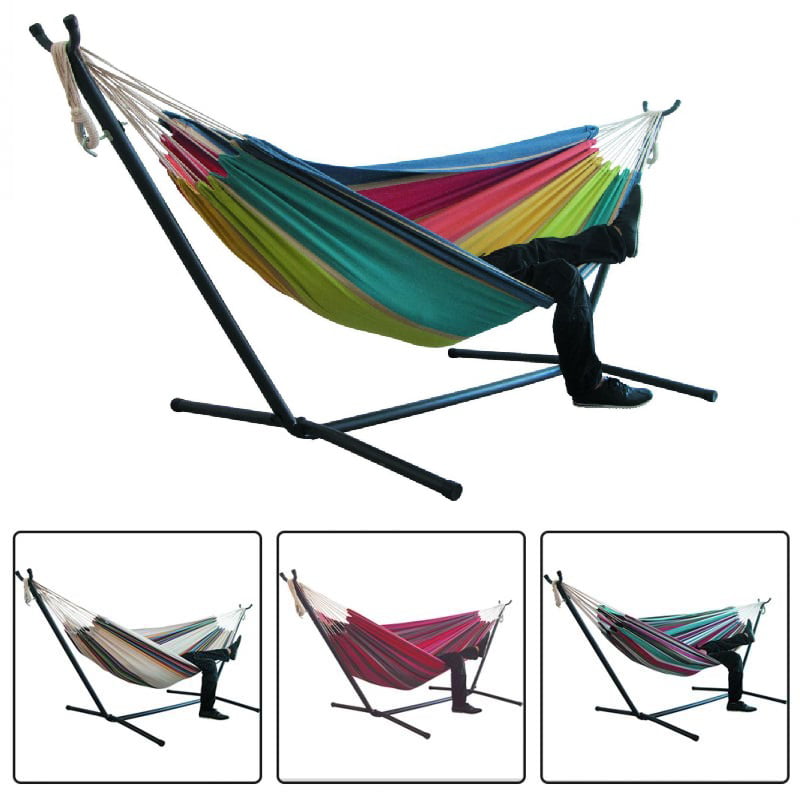 Stocked Outdoor Double Hammock with Stand 2 Person Heavy Duty 330lb Portable 