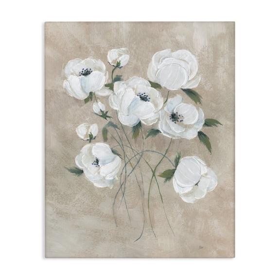 Stupell Industries Flowers on Neutral Beige Plants & Flowers Painting Wrapped Canvas Art Print Wall Art, 16 x 20