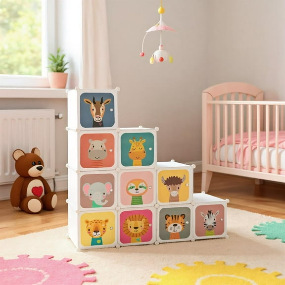 Topcobe 12 Cube Kids Wardrobe Closet with Hanging Section and Doors, Kids Toy Storage Organizer-White