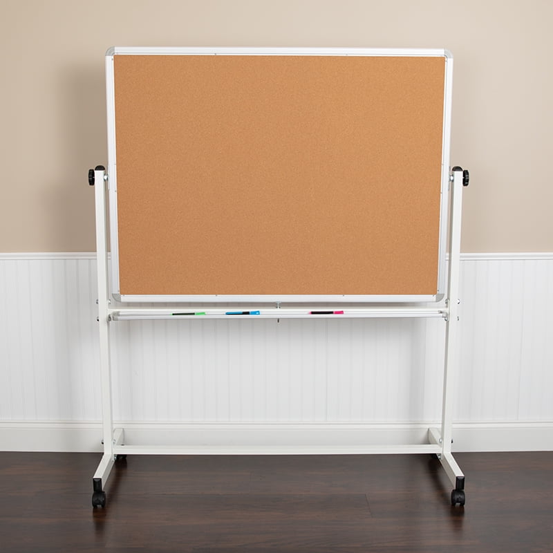 53"W x 62.5"H Reversible Mobile Cork Bulletin Board and White Board